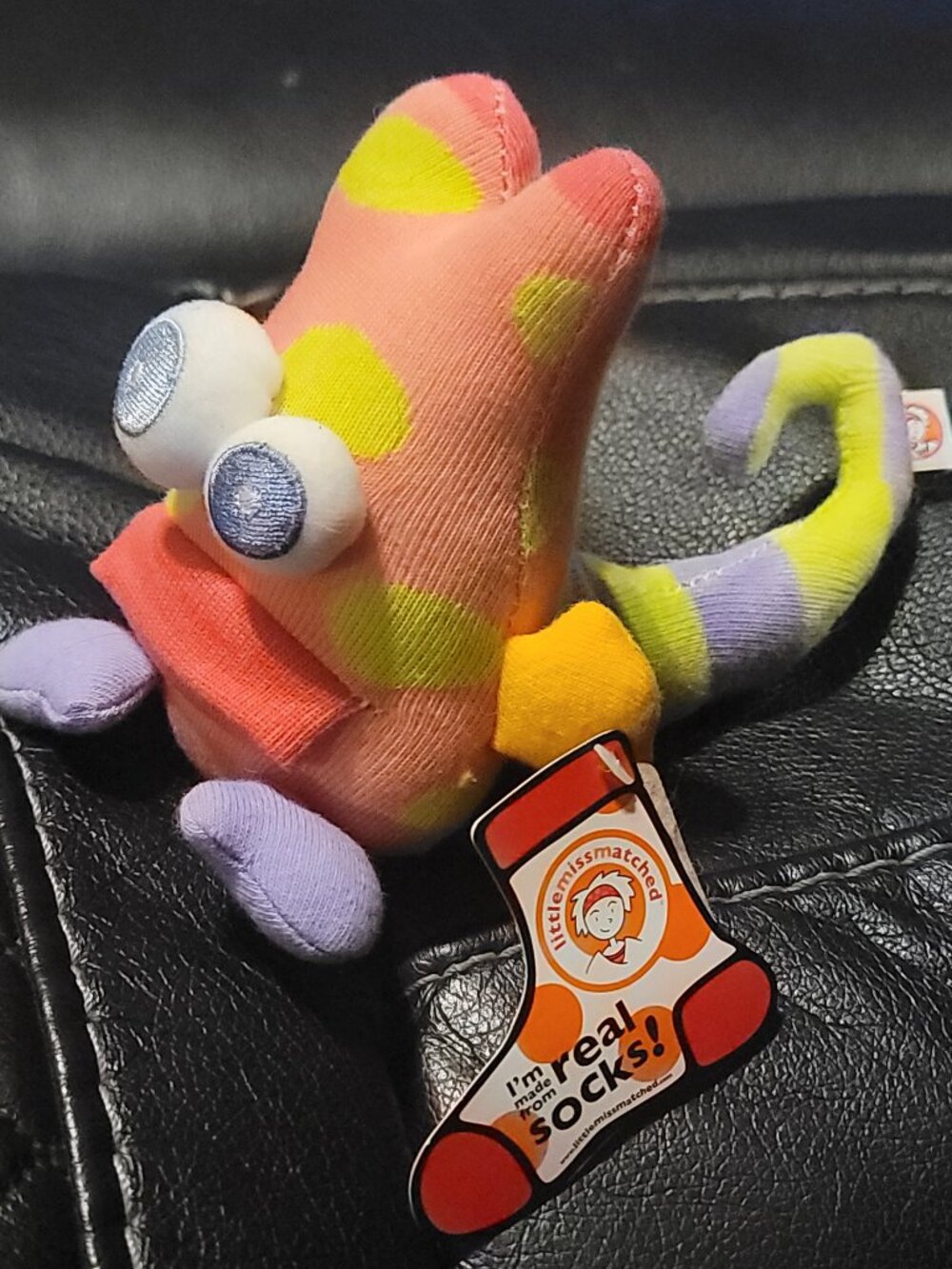 Little Miss Matched Sock Monster Multi-Color Stuffed Animal Kids Toy Real Socks